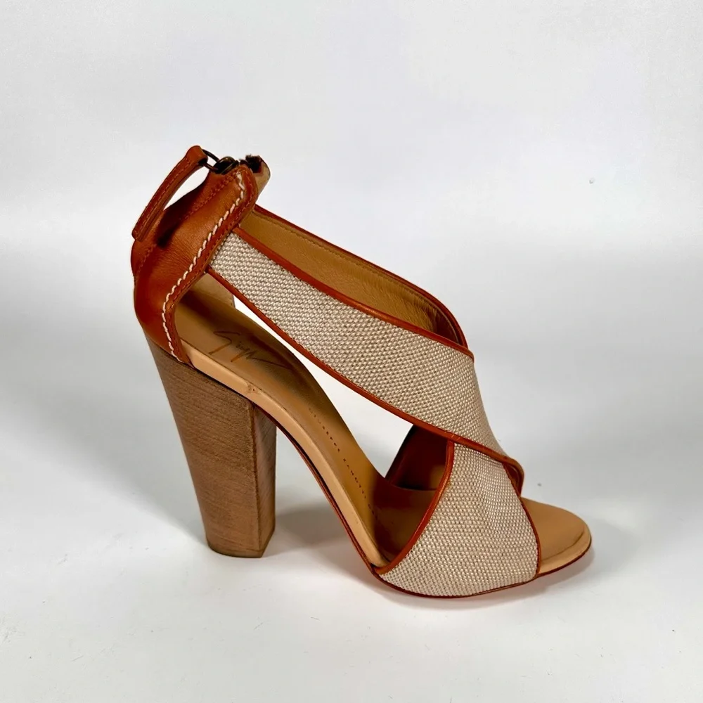 Giuseppe Zanotti Canvas and Leather Heel Sandals - Picture 12 of 14